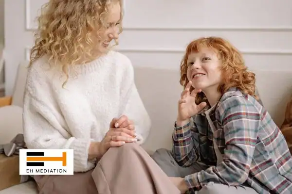 Happy mother and child after sorting child arrangements mediation Whitehaven